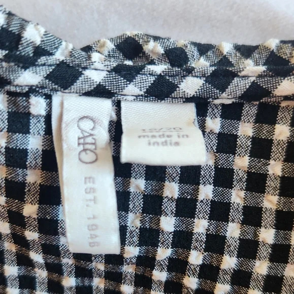 CATO 2X Black White Gingham Puff Sleeve Ruffle Blouse Top - Picture 5 of 11
